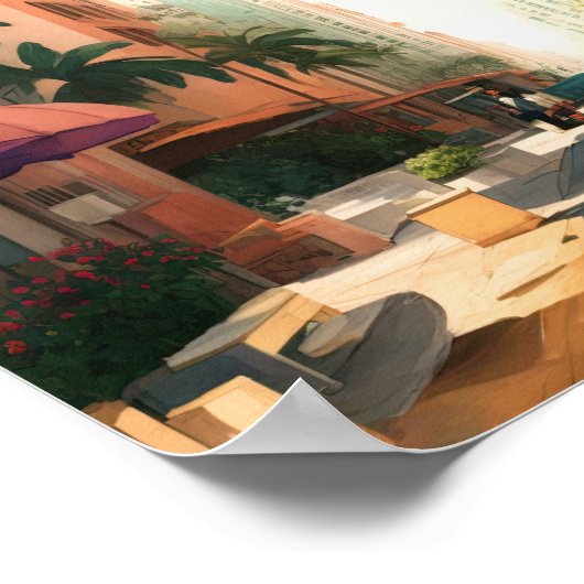 Aquarelle Peinture Art Déco Miami (Coin)