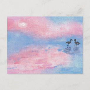Aquarelle Peinture flamants / Pastel Carte postale