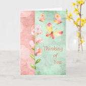Aquarelle pensant à vous carte avec des papillons (Fleur jaune)