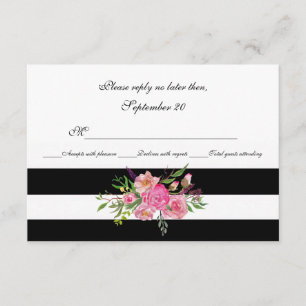 Aquarelle Peonies et rayures Mariage Carte RSVP