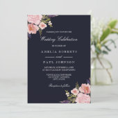 Aquarelle Peonies Marine rose Faire-part de mariag (Debout devant)