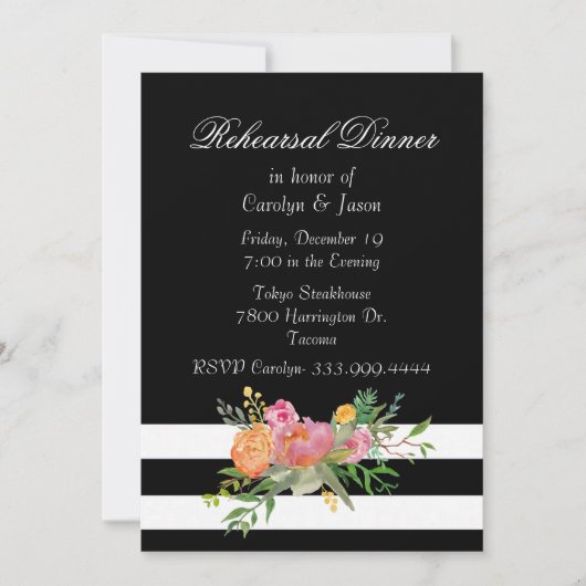 Aquarelle Peonies Répétition Dîner Invitation (Devant)