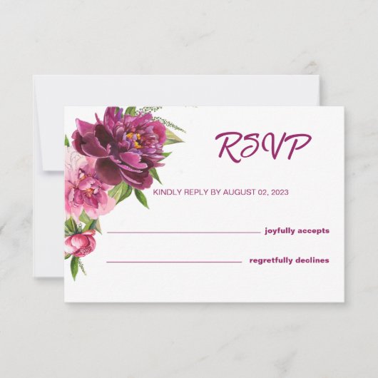 Aquarelle Peonies rose Mariage rustique Carte RSVP (Devant)
