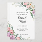 Aquarelle Peony et Eucalyptus Faire-part de mariag (Devant / Derrière)