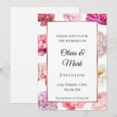 Aquarelle Peony Faire-part de mariage | Or Rose (Devant / Derrière)