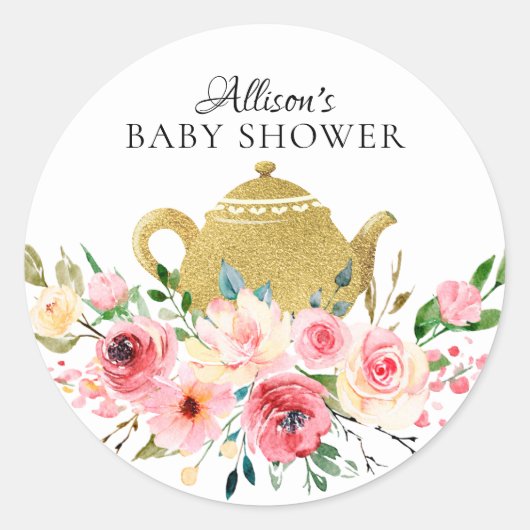 Aquarelle Peony Floral Baby Tea Party Sticker (Devant)