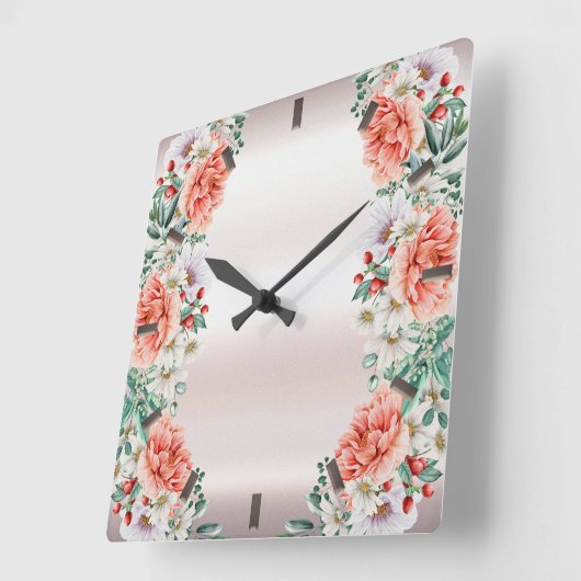 Aquarelle Peony Horloge murale (Angle)