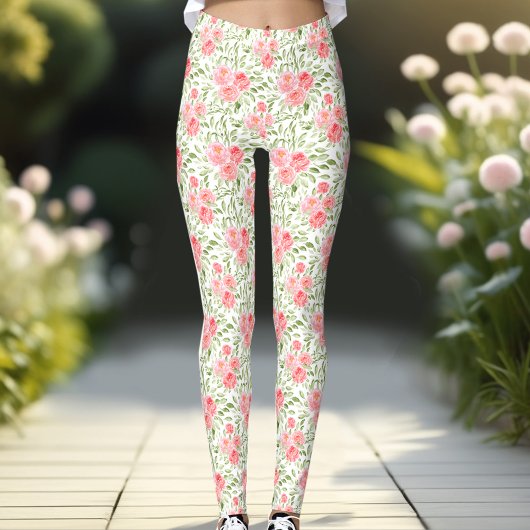 Aquarelle Peony motif floral Peach Leggings