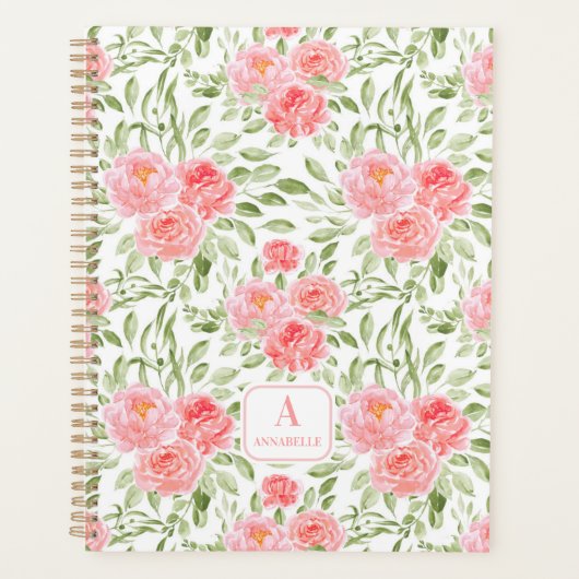 Aquarelle Peony Motif Monogram Planner (Devant)