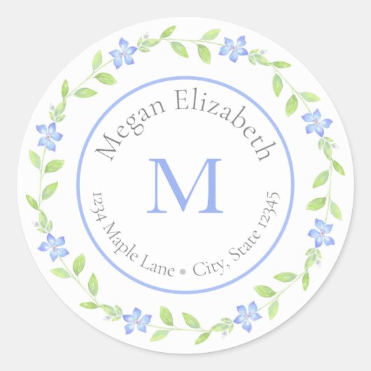 Aquarelle Périwinkle (fleur de Vinca) étiquette de (Devant)