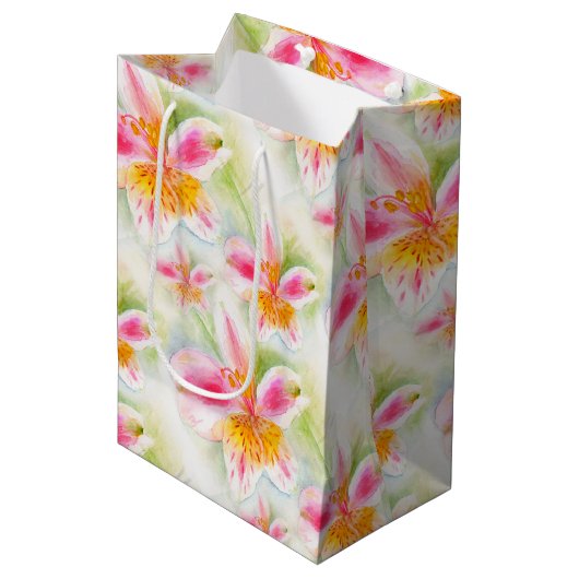 Aquarelle Pérou Lily Alstroemeria sac cadeau art (Devant Angle)