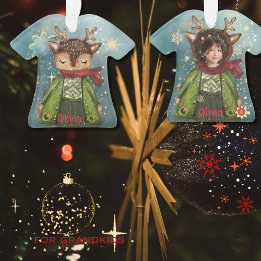 Aquarelle personnalisée Cerfs-enfants Photo Noël
