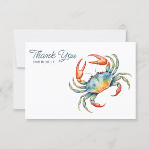 Aquarelle personnalisée Crab Beach Merci Cartes