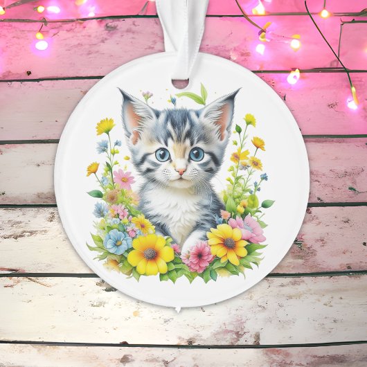 Aquarelle personnalisée Kitten Fleurs Noël