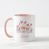 Aquarelle personnalisée Mug floral rose (Gauche)