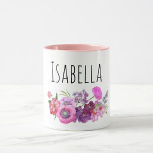 Aquarelle personnalisée rose Mug floral pour fille