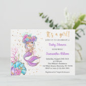 Aquarelle Petite Sirène Baby shower Invitation (Debout devant)