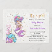 Aquarelle Petite Sirène Baby shower Invitation (Devant / Derrière)
