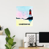 Aquarelle Phare Poster Mur Art Print (Bureau à domicile)
