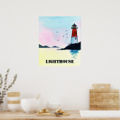 Aquarelle Phare Poster Mur Art Print (Cuisine)