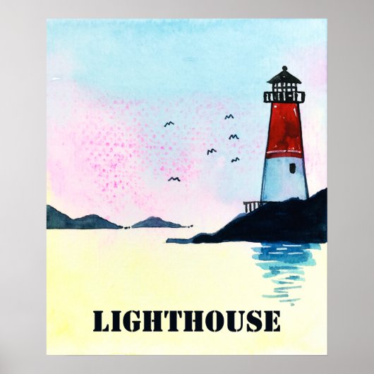 Aquarelle Phare Poster Mur Art Print (Devant)