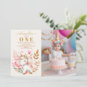 Aquarelle photo Unicorn Anniversaire Invitation 1è (Debout devant)