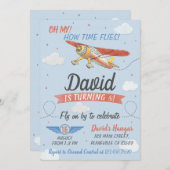 Aquarelle pilote et avion Invitation d'anniversair (Devant / Derrière)