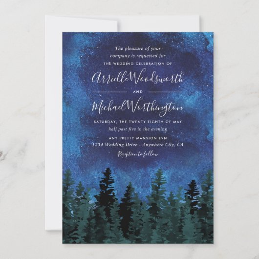 Aquarelle Pine Trees Invitations de mariage rustiq (Devant)