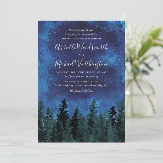 Aquarelle Pine Trees Invitations de mariage rustiq (Debout devant)