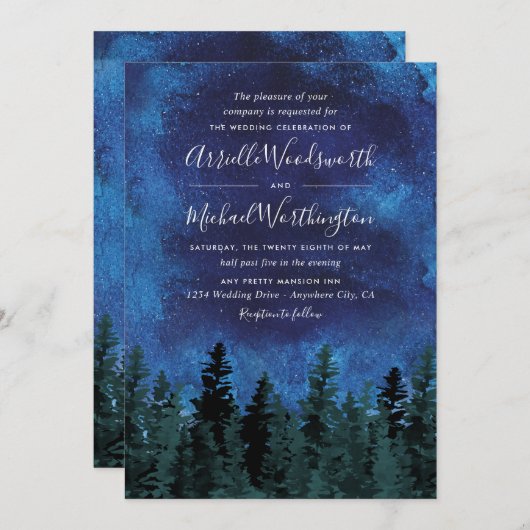 Aquarelle Pine Trees Invitations de mariage rustiq (Devant / Derrière)