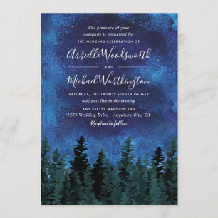 Aquarelle Pine Trees Invitations de mariage rustiq