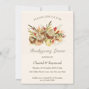 Aquarelle Pinecone Thanksgiving Dîner Invitation