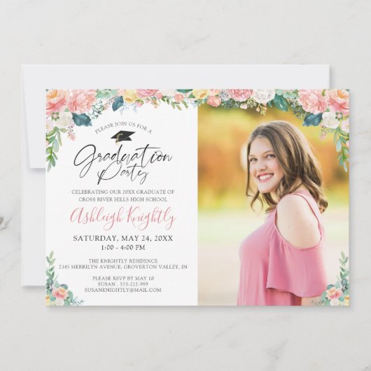Aquarelle Pink Floral Script Invitation (Devant)