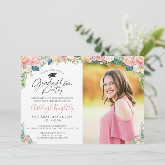 Aquarelle Pink Floral Script Invitation (Debout devant)