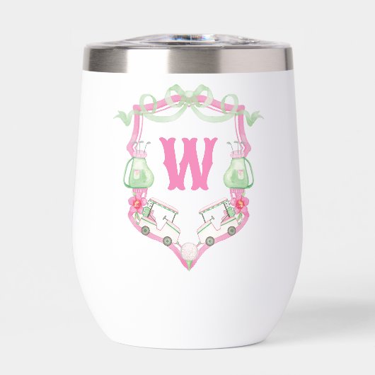 Aquarelle Pink & Green Golf Panier Monogram Crest (Avant)