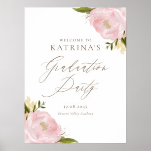 Aquarelle Pink Peonies Affiche de bienvenue de gra