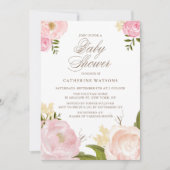 Aquarelle Pink Peonies Baby shower Invitation (Devant)