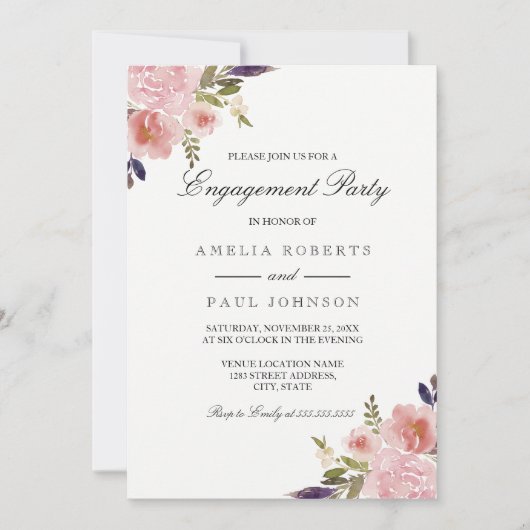 Aquarelle Pink Peonies Engagement Invitation (Devant)