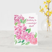 Aquarelle Pink Peonies Heureux Anniversaire Carte  (Fleur jaune)