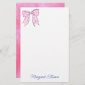 Aquarelle Pink Poka Dot Bow papeterie (Devant / Derrière)