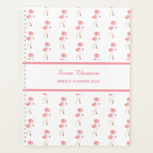 Aquarelle Pink Poppies Floral Weekly Planner (Devant)