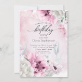 Aquarelle Pink Poppy Invitation de fête d'annivers (Devant)