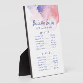 Aquarelle Pink Purple Salon Prix Menu Plaque (Côté)