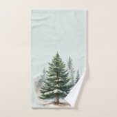 Aquarelle Pins Arbres Pins d'hiver Pine Forêt (Serviette à main)