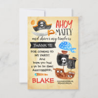 Aquarelle Pirate Carte de remerciements d'annivers