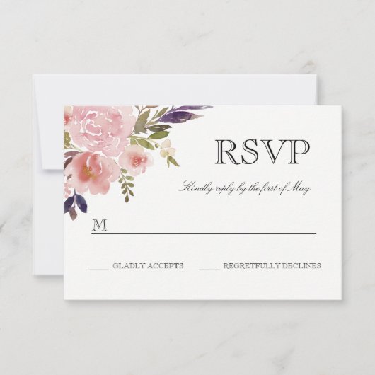 Aquarelle pivoines rose violet RSVP (Devant)