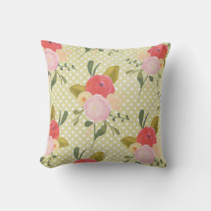 Aquarelle pivoines sur Coussin décoratif Pois