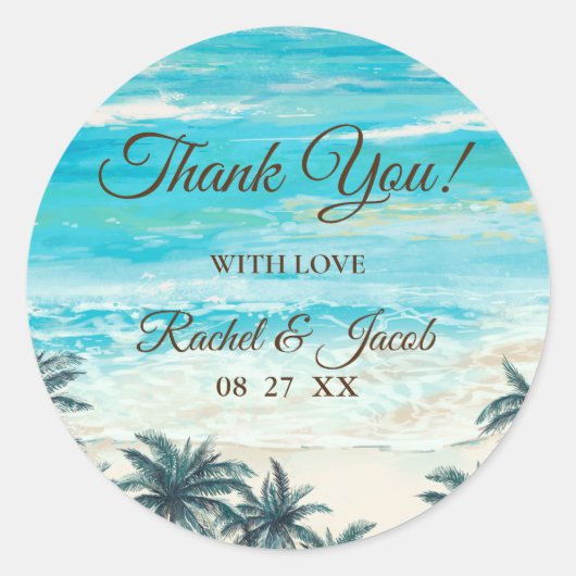 Aquarelle Plage Bleu Ocean Sticker Merci (Devant)