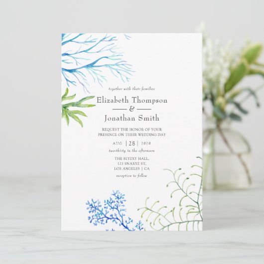 Aquarelle Plage d'algues Faire-part de mariage à t (Debout devant)