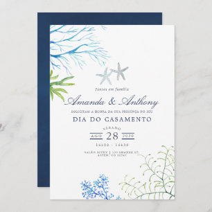 Aquarelle Plage d'algues Faire-part de mariage à t